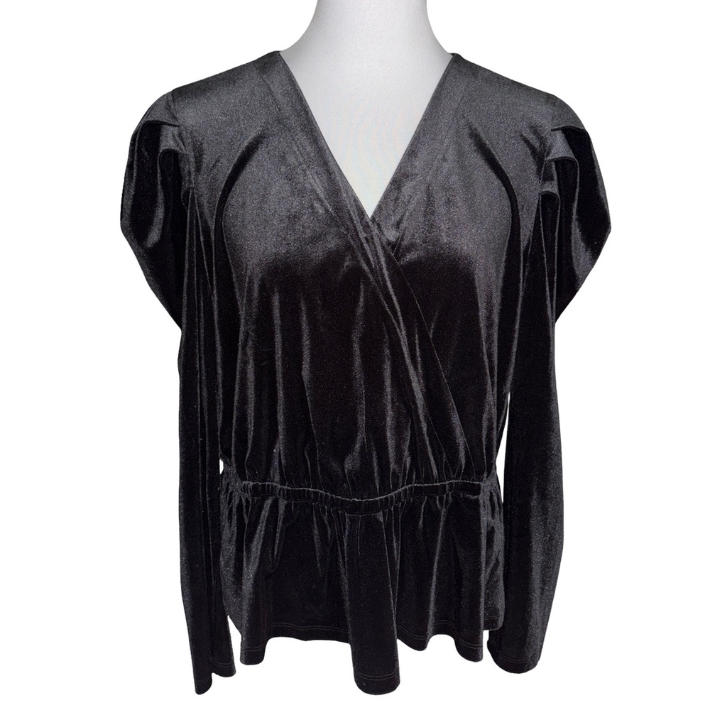 LOFT Black Velvet V Neck Blouse